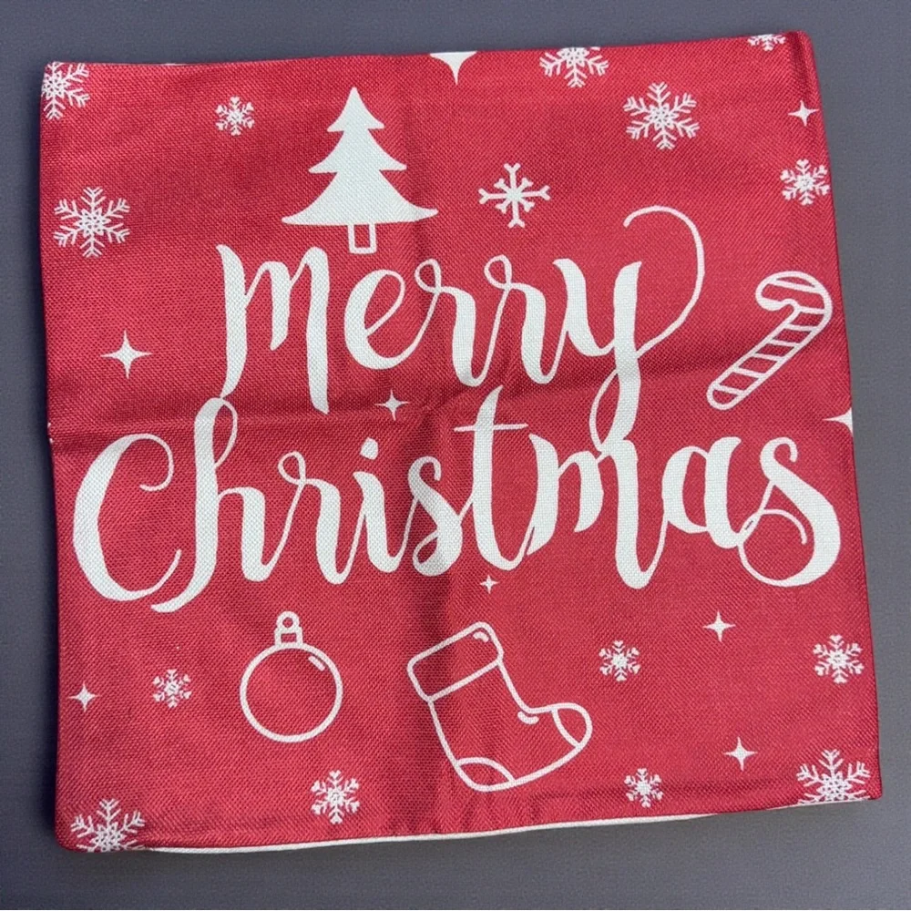 Christmas Pillow Covers 18x18 Set of 2 Red White Reindeer Merry Xmas Holiday